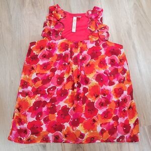 🔹️Anthropologie Adiva Pink & Orange Floral Print Sleeveless Top Medium